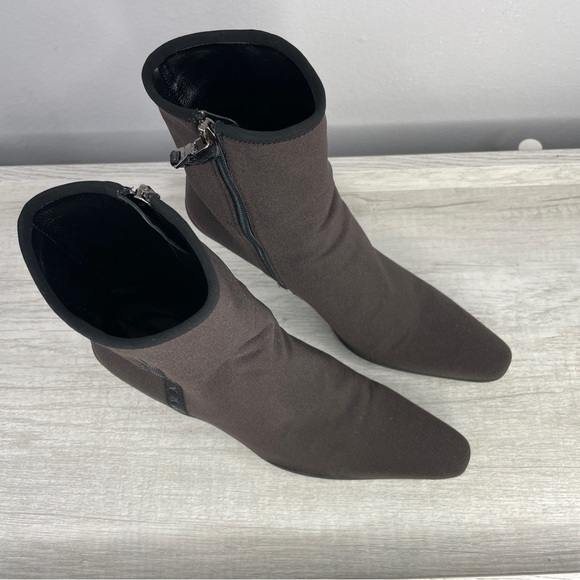 PRADA Donna brown microfiber pointed toe kitten heel ankle boots size 5.5 - Picture 14 of 16